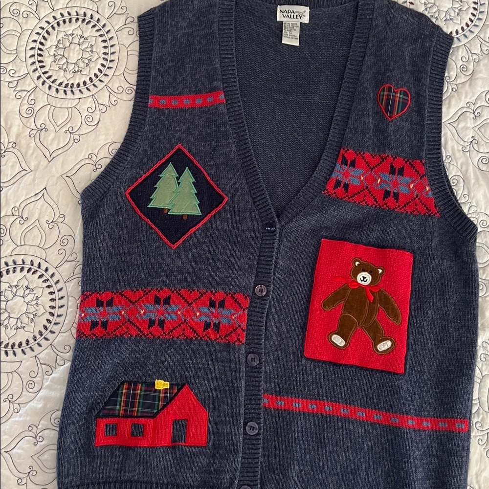 Hampshire Studio Women's Blue V-Neck Sweater Vest